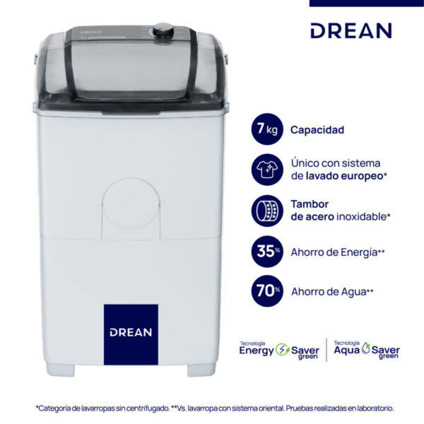 LAVARROPAS DREAN SEMIAUTOMATICO LTDR79SB0 7K  MAX 7 C/BOMBA DE DESAGOTE