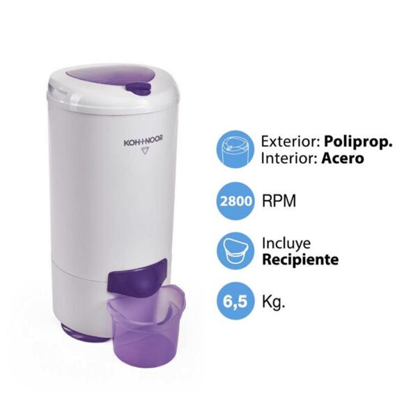 SECARROPA KOH I NOOR C765/2 6.5KG VISION PVC BLANCO C/RECIPIENTE