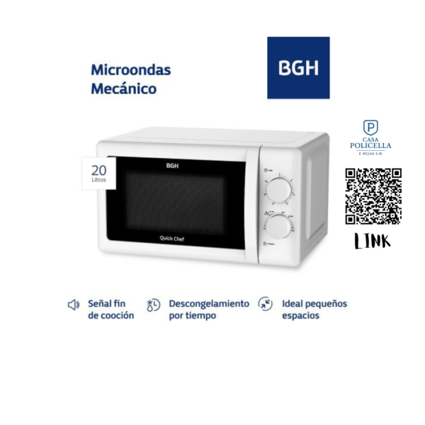 MICROONDAS BGH B120M20I 20 LTS MECANICO BLANCO