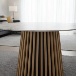 MESA DECOTOTALE DT-55 FLOW REDONDA TAPA BLANCA CON VETAS GRISES 1,20