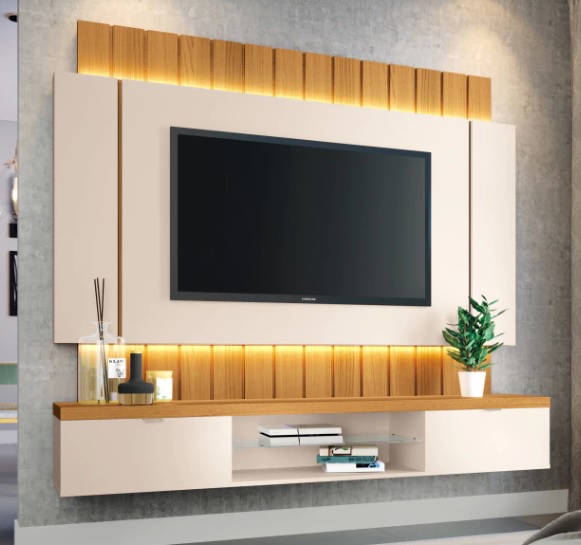 PANEL DE TV RIVADAVIA ILLUSION 1,80 CON LUZ LED INTEGRADA COLOR BLANCO-CINAMOMO