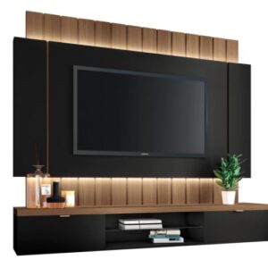 PANEL DE TV RIVADAVIA ILLUSION 1,80 CON LUZ LED INTEGRADA COLOR NEGRO-NOGAL