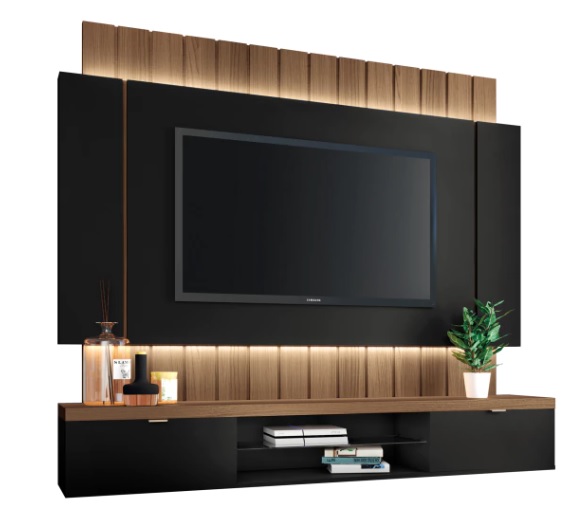 PANEL DE TV RIVADAVIA ILLUSION 1,80 CON LUZ LED INTEGRADA COLOR NEGRO-NOGAL