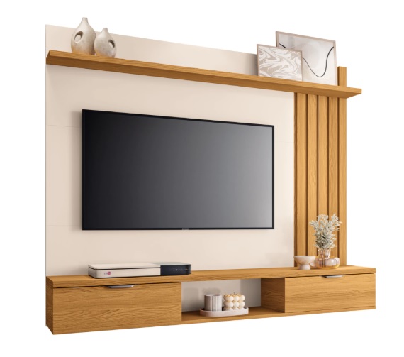 PANEL DE TV RIVADAVIA LETS 1,60 VARILLADO COLOR BLANCO-CINAMOMO