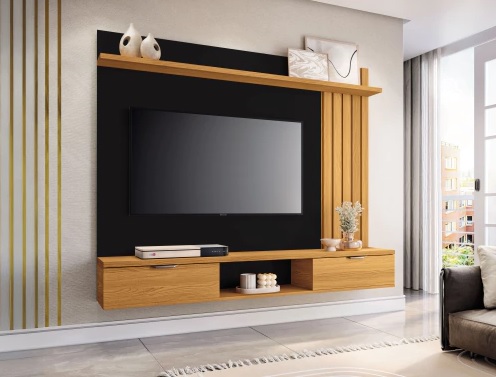 PANEL DE TV RIVADAVIA LETS 1,60 VARILLADO COLOR NEGRO-CINAMOMO