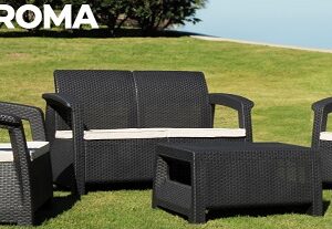 JUEGO DE JARDIN VOSS ROMA 2 SILLONES INDIVIDUALES 1 SILLON DOBLE C/MESITA GRAFITO
