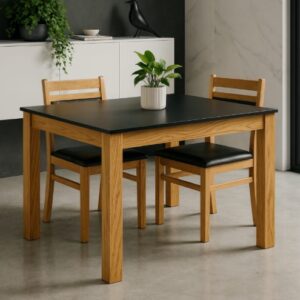 MESA LUX 1,30 TAPA NEGRA PATAS ROBLE